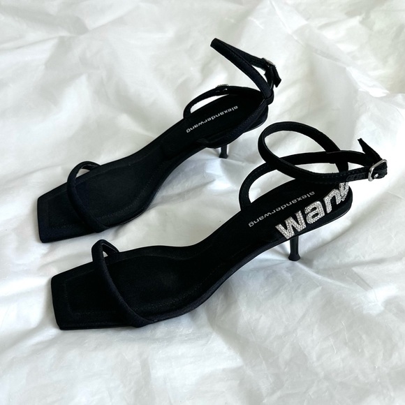 ALEXANDER WANG Crystal Embellished Sexy Open Square Toe Sandals Heels Black/ 6.5 - Picture 6 of 8